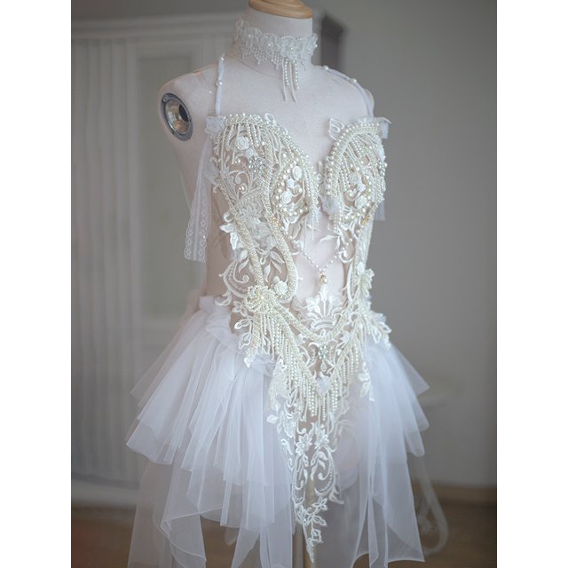 Pearl One Piece Corset Exotic Style Cos Elf Dress Club Dress Suit Bar EDC Electronic Syllable Tutu Skirt Princess Pearl Dress