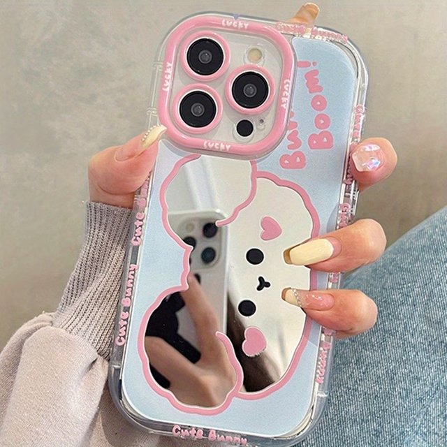 INS Cute Cartoon Bear Makeup Mirror Phone Case For IPhone 17 16 15 14 13 12 11 Pro Max XS X XR 7 8 Plus SE2 16E Shockproof Cover