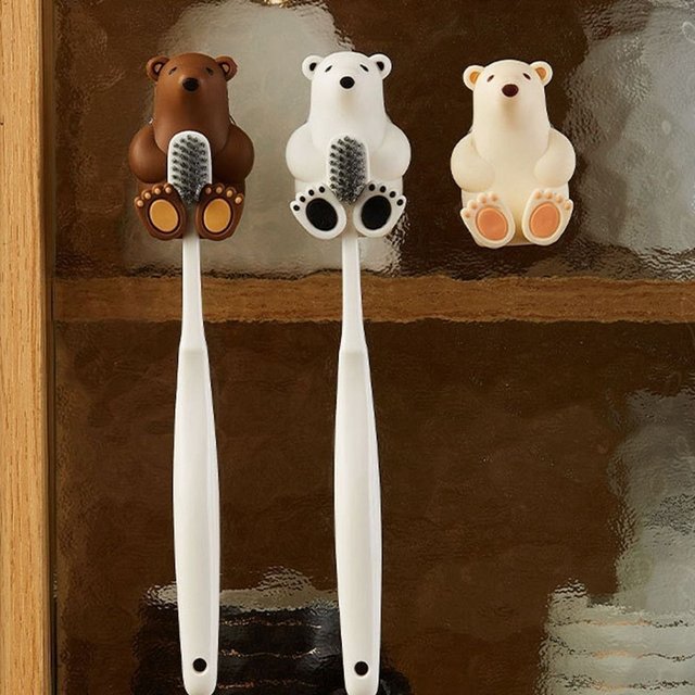 Durable Suction Cup Toothbrush Holder Cartoon Bear Punch-free Toothbrush Rack Bathroom Accessories Wall Mounted Mask Hook