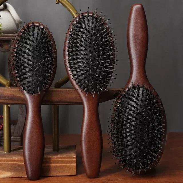Boar Bristle Brush Wood Natural Hair Brush Dry Wet Detangle Wood Combs for women Barber Beauty Care Paddle Scalp Massage Brush