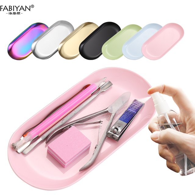 PP/Metal Nail Art Storage Tray Nail Polish Organizer Nail Tools Tweezers Clippers Container Manicure Jewelry Storage Dish