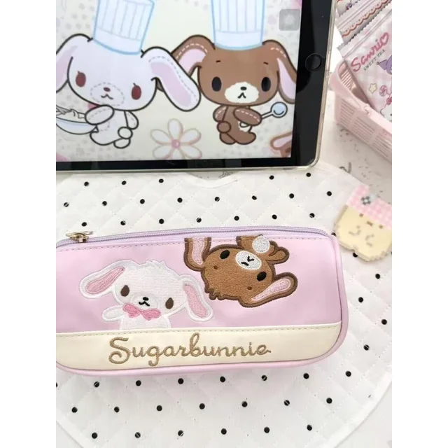 Kawaii Sugarbunnie Cream Style Pencil Case Cute Zipper Cosmetics Embroidery Storage Bag High Capacity Portable Outward Bag