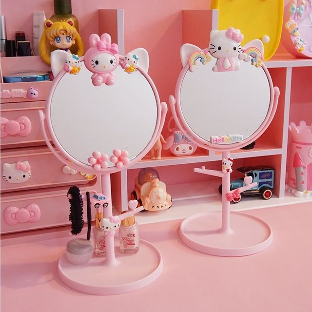 Hello Kitty Desktop Mirror with Tray,Cute and Practical Vanity Mirror for Makeup,Perfect Gift for Girls and Kids,Dorm Room Decor