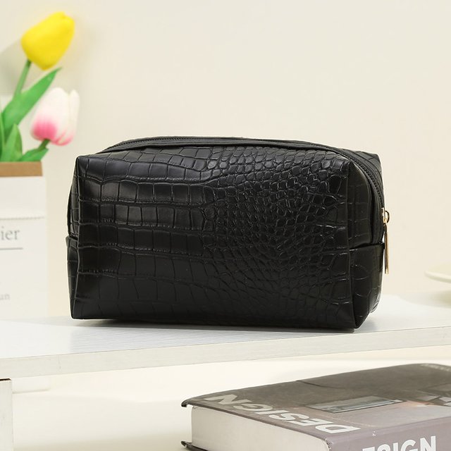 Fashion Waterproof PU Leather Makeup Bag Women Cosmetic Pouch Crocodile Embossed Pattern Travel Storage Organizer with Zipper