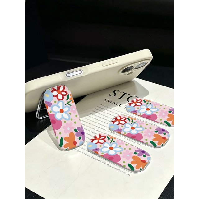 Makeup Mirror Phone Kickstand Cute Floral Self Adhesive Foldable Ultra-thin Back Sticker Cellphone Holder Desktop Support Stands