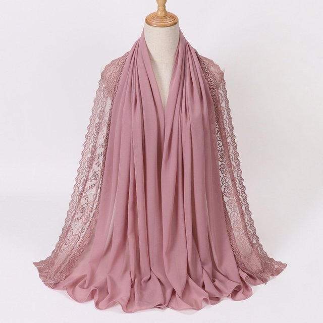Versatile Elegant Silk Scarf Lace Edge Solid Color Sunscreen Shawl Breathable Soft Chiffon Hijab Veil Women Headwear