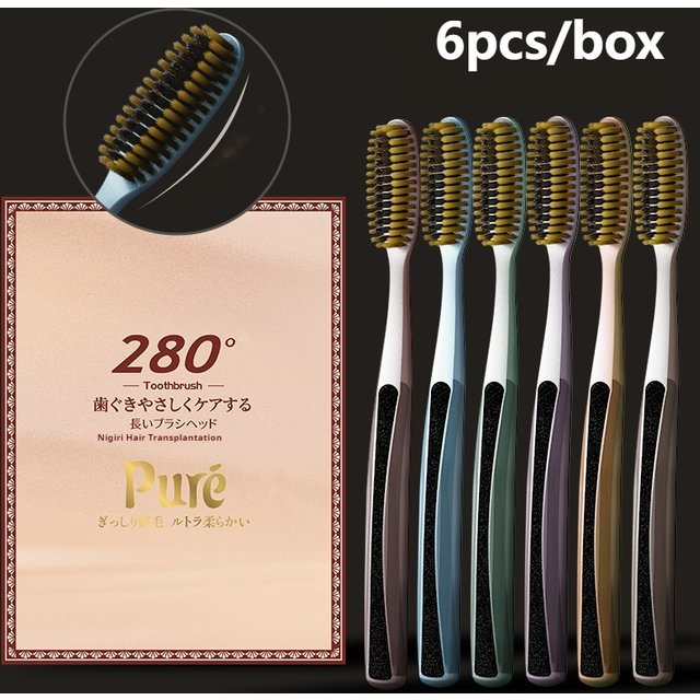 6-Piece Gift Box Set, Long-Handle Wide-Head Toothbrushes, Medium-Hard Bristles, High-Efficiency Toothbrushes Suitable for Teenagers, Family Pack, Couple Pack, Essential Gift for Holidays, Family Pack,