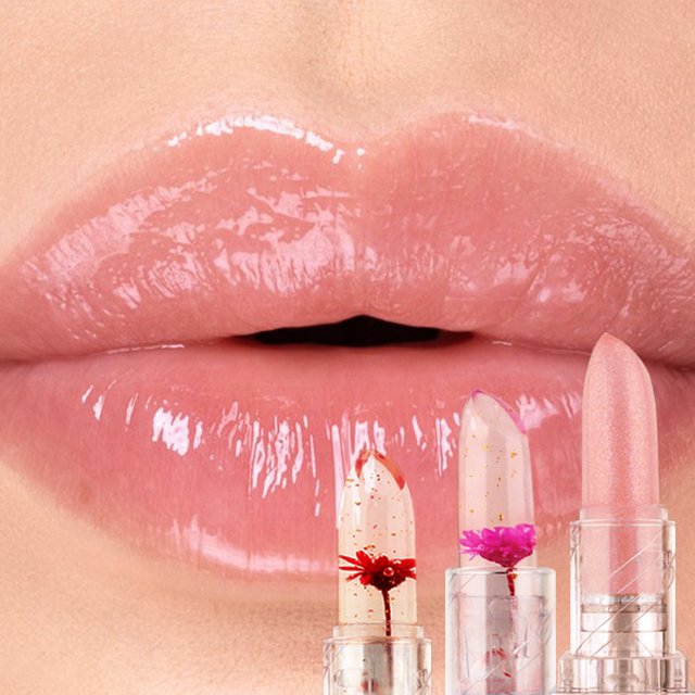 1PC Transparent Jelly Temperature Color Changing Lipstick Moisturizing Flower Lipstick Korean Makeup Women Gifts Lip Gloss Lip