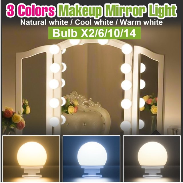 LED 3 Colors Makeup Mirror Lights DC5V Touch Dimming Dressing Table Lamp USB Home Bedroom Bathroom Mirror Decoration Lighting