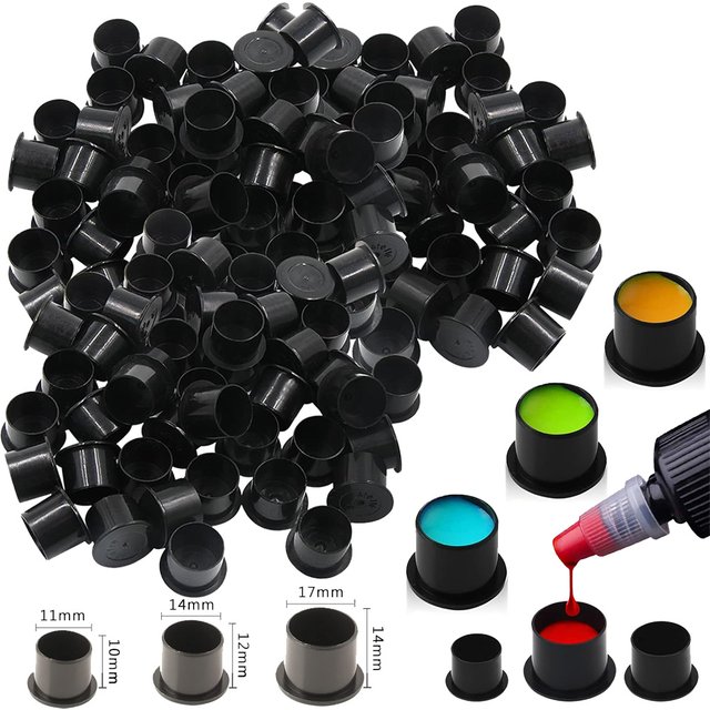 100/500/1000PCS Disposable Black Tattoo Ink Cups With Base Pigment Holder Container Cap Permanent Makeup Tool Tattoo Accessories