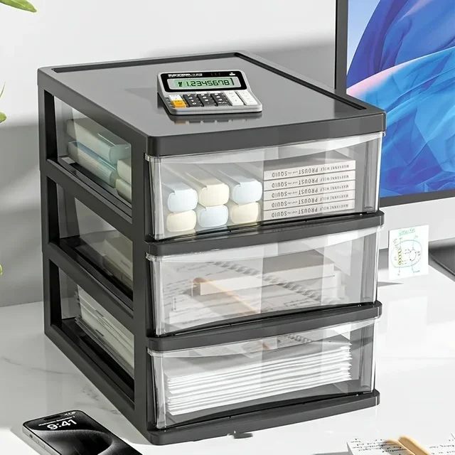 Japanese Style Desktop Storage Box-Transparent Drawer Organizer for Cosmetics,Stationery & Office Supplie,Student Desk Organizer