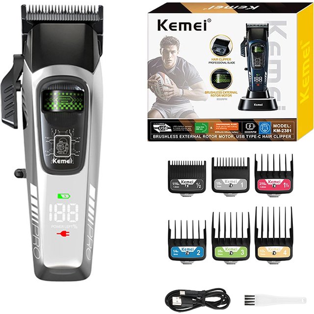Kemei Clipper Hair Trimmer Grey Men's Clipper Hair Whole Kit Professional Haircut Machine Professional Electric