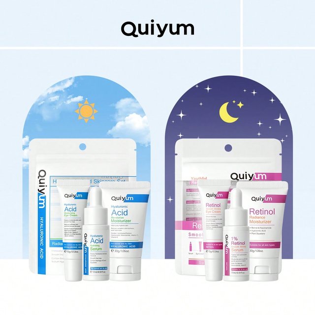 QUIYUM Retinol+Hyaluronic Acid Wrinkle Skincare Set Smooth Wrinkles & Fine Lines Improve Skin Elasticity & Radiance