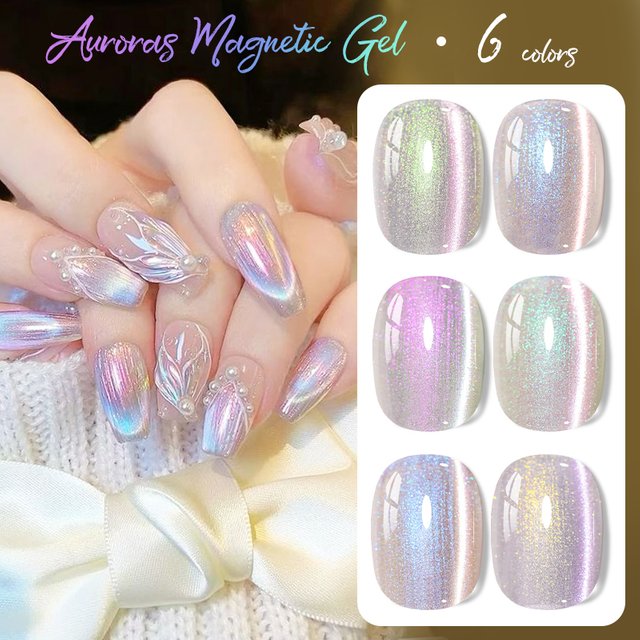 Auroras Glitter Cat Magnetic Gel Nail Polish Pearls Shimmer Glass Beads Semi Permanent UV Gel Varnish Soak Off Nail Supplies DIY