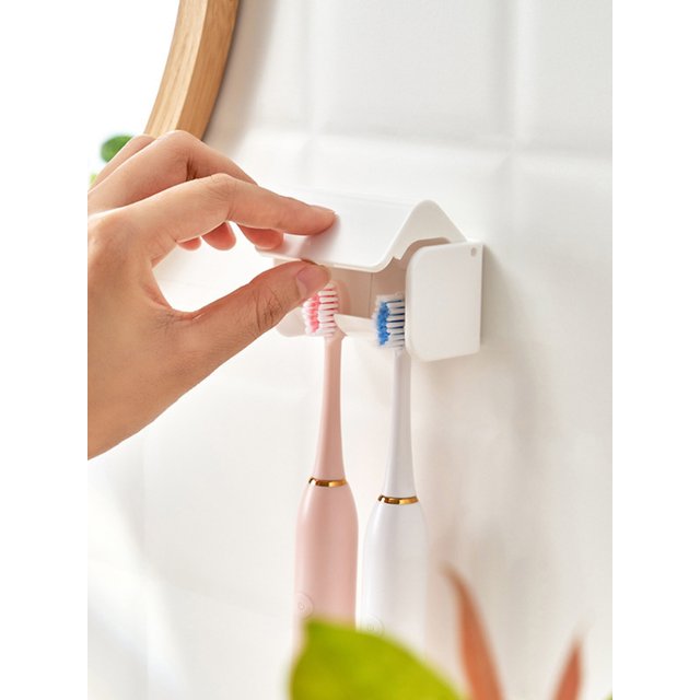 Simple Adhesive Toothbrush Holder Dustproof Toothbrush Holder 2 Head Toothbrush Holder Bathroom Storage