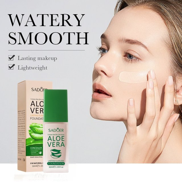 Aloe Vera Liquid Foundation, Natural Color, Fine Powder Texture, Light and Breathable Tightly Adheres to the Skin, Covers Skin Imperfections, Is Waterproof, Beautifies the Skin, Makes the Skin as
