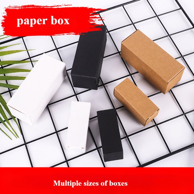 50pcs Kraft Paper Packaging Box Rectangular White Black Cardboard Folding Socket Carton Cosmetic Essential Oil Perfume Pack Box