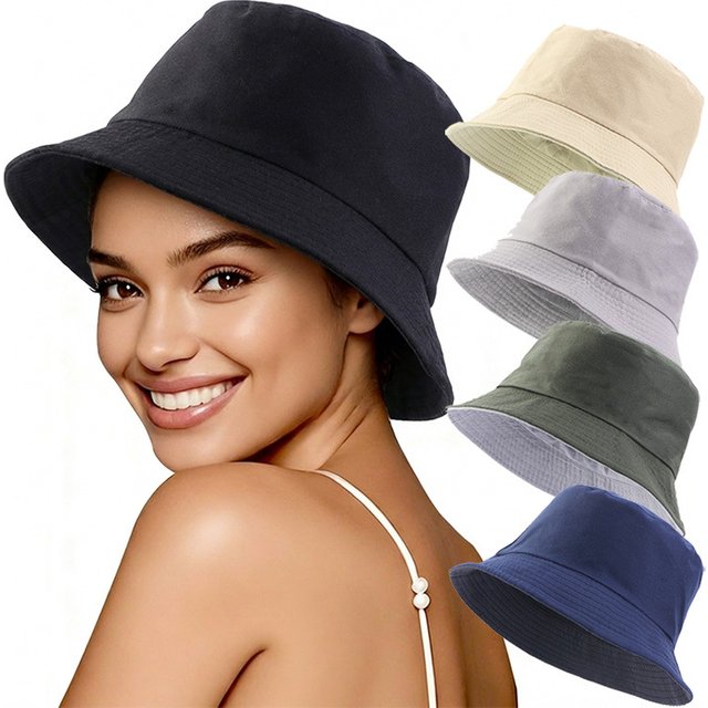 Spring Summer Unisex Solid Color Fisherman Cap Foldable Bucket Hat Outdoor Sunscreen Hat Caps Fashionable Double-sided Basin Hat