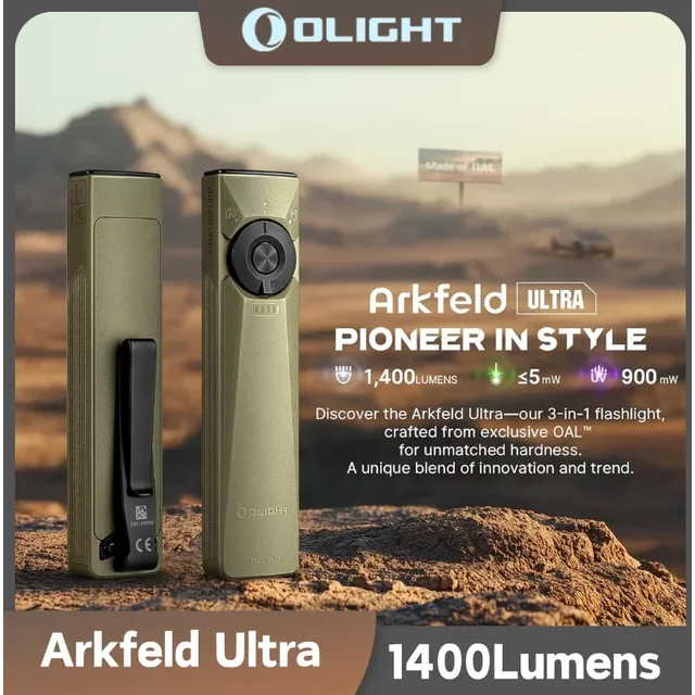 Olight Arkfeld Ultra Lampe de poche EDC 3 en 1 1400 lumens Batterie intégrée rechargeable USB-C