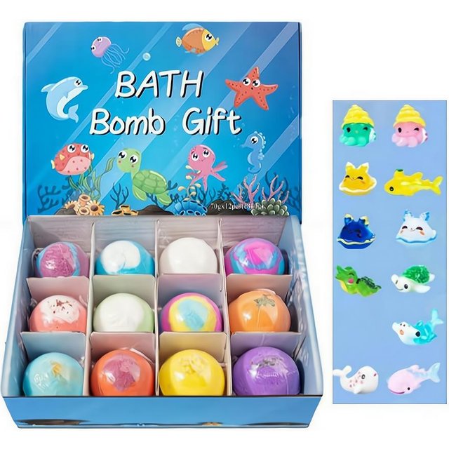 Kids Bath Bombs with Surprise Inside, Fizzy Spa Balls Gift Set with Animal Toys, Educational, Fun Relaxing Holiday Gift for Kids
