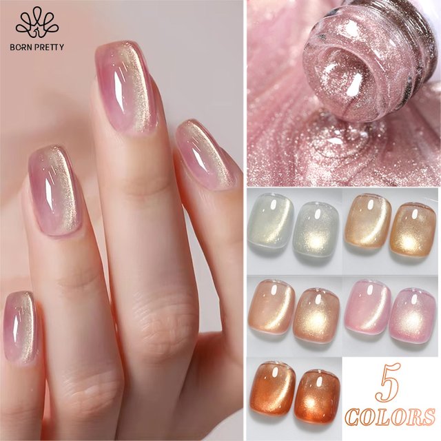 BORN PRETTY 10ml Gold Glitter Pink Brown Cat Magnetic Gel Nail Polish Semi Permanent Soak Off UV LED Varnish Syrup Nail Supplies
