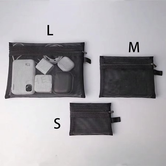 3PCS Mesh Storage Bag Portable Make up Zipper Bag Cosmetic Organizer Pouch for Daily or Travel to Keep Small Items Data Cable