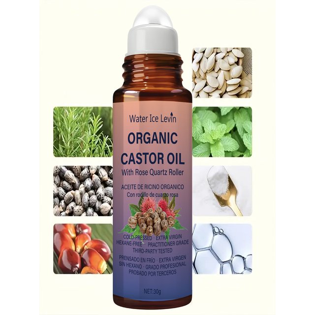 Winter Organic Castor Oil & Rose Quartz Roller - Cold-Pressed, Hexane-Free for Hair & Skin Care, Third-Party Tested