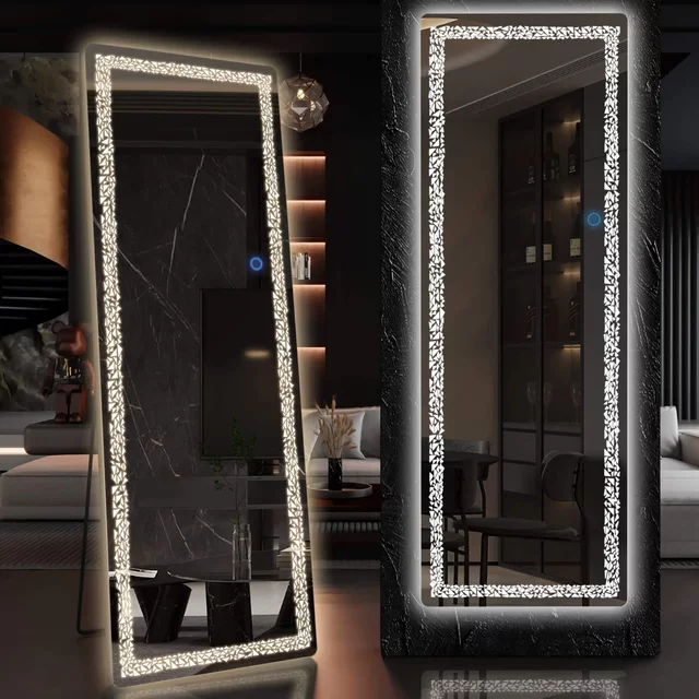 l # Led Mirror Full Length Infinite Illuminated Bathroom Mirror Light Touch Switch Makeup Mirror Led Crystal