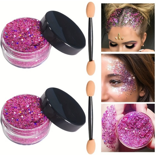 2pcs Flash Glitter Powder Hair Glitter Radiant Glitter Eye Makeup Glitter Stage Performance DIY for Hair Body for Music Festival