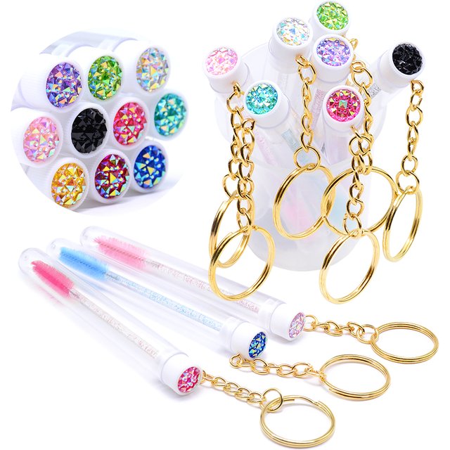 2Pcs Disposable Eyelash Mascara Wands in Tube With Key Chain Reusable Eye Lash Spoolies Brushes in Dust-proof Case