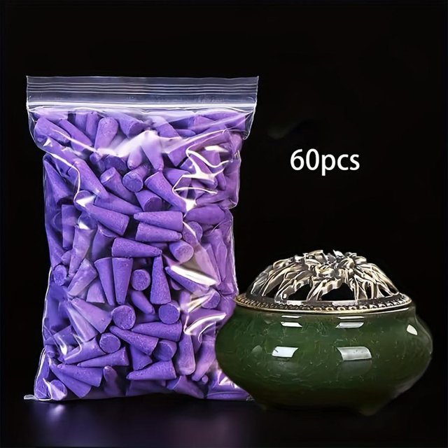 60pcs Lavender Scented Incense Cones-Home Pagoda Aromatherapy Cones, Mixed Fragrance Deodorant for Cleaning,Meditation,Yoga
