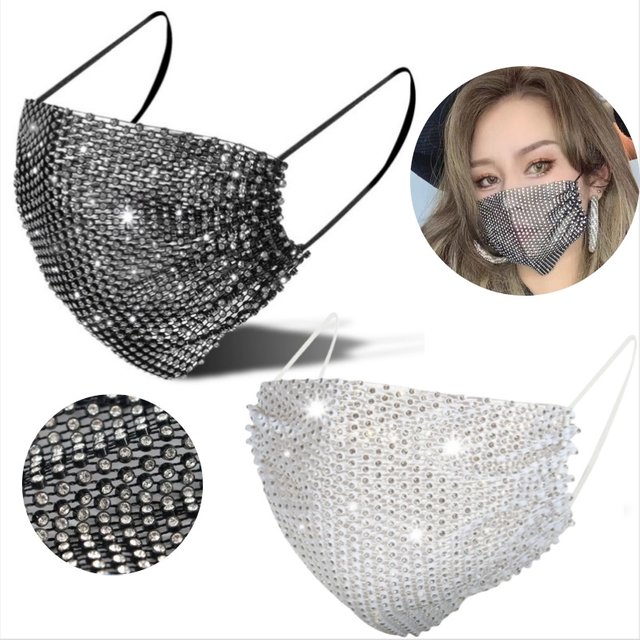 Sparkling Rhinestone Face Mask Fashion Breathable Face Covering Nightclub Music Festival Party Costume Accessories for women
