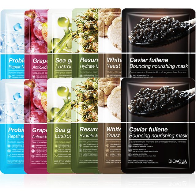 6/12pcs BIOAQUA Caviar Grape White Truffle Face Mask Anti Wrinkle skincare Moisturizing Hydrating Facial Masks Skin Care