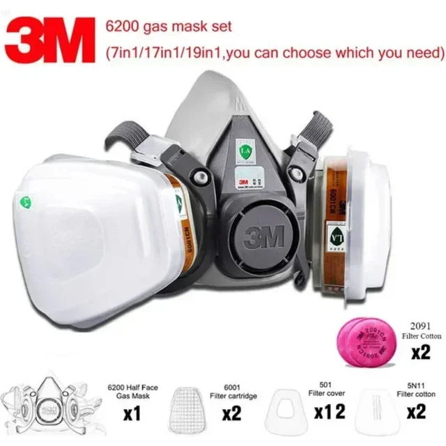 3M 6200 Gas Mask Gas-Proof Half Face Mask Series Combination Matched with 6001/2091/5n11 Filters Chemical Organic Protection