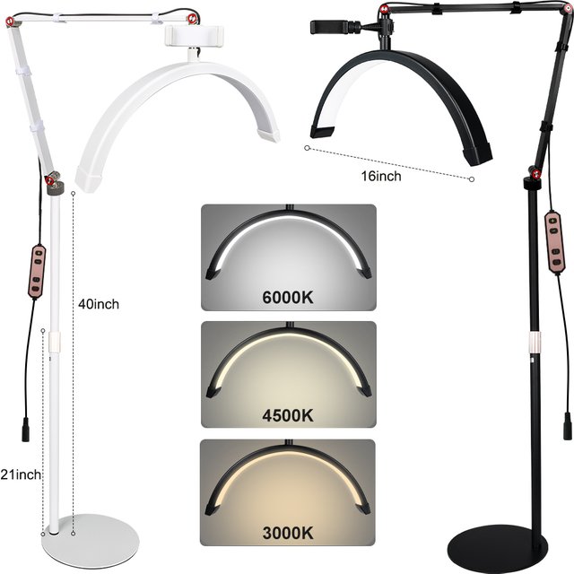 180LEDs Eyelash Extension Ring Lamp Tattooist Estheticians LED Half Moon Lash Light With Phone Clip for Beauty Skincare Eyebrows
