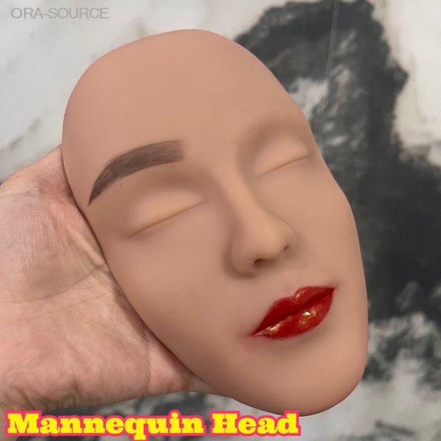 3D Realistic Solid Silicone Full Face Life Size Mannequin Head for Eyelash Extension Eyebrow Embroidery Makeup Practice Training