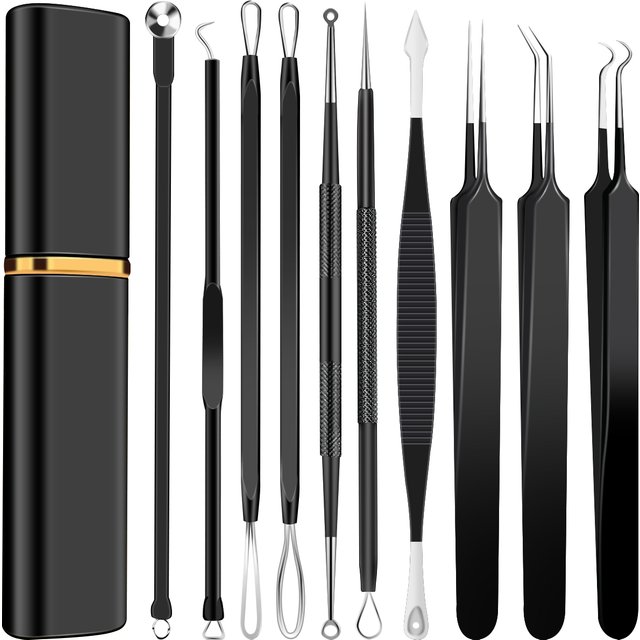 10pcs Pimple Popper Tool Kit Stainless Steel Blackhead Remover Tool Comedones Extractor for Forehead Facial Nose Removing Zit