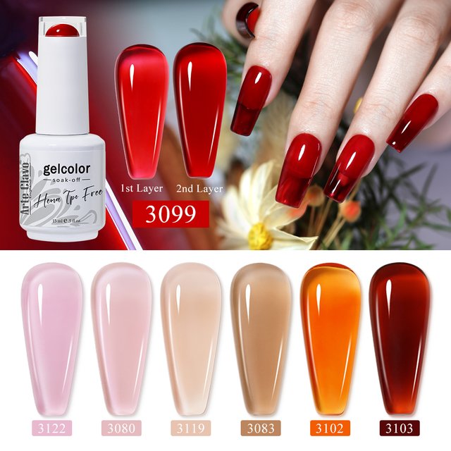 Arte Clavo 15ml Jelly Gel Nail Polish 70 Colors Red Semi Translucent Gel Nails Art Nail Supplies Soak off UV Nails Gel Varnish