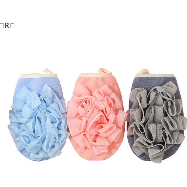 〔R〕Double-Sided Exfoliating Gloves Body Cleaning Bath Flower Bathroom Shower Ball Body Scrubber Bath Sponge Towel Bathroom Tool