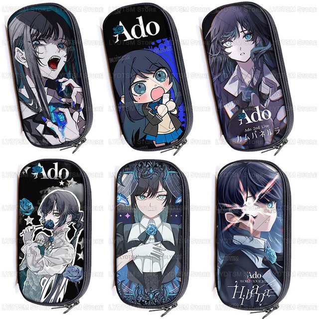 Cartoon Hip Hop Singer Ado Cosmetic Case Harajuku Blue Rose Pencil Bag Kids Stationery Bag Storage Pencil Box School Supplies