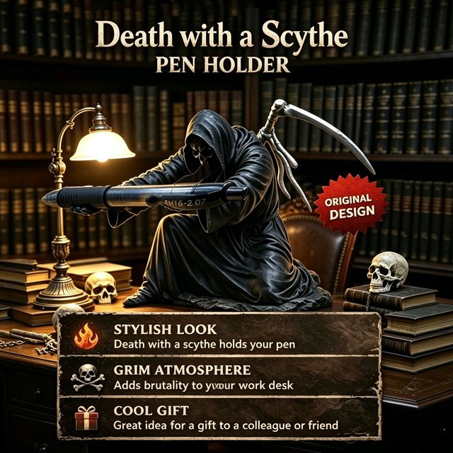 Gothic Death Pen Holder Grim Devil Skull Pencil Stand Reaper Sculpture Makeup Brush Racks Office Desk Stationery Organizer Decor