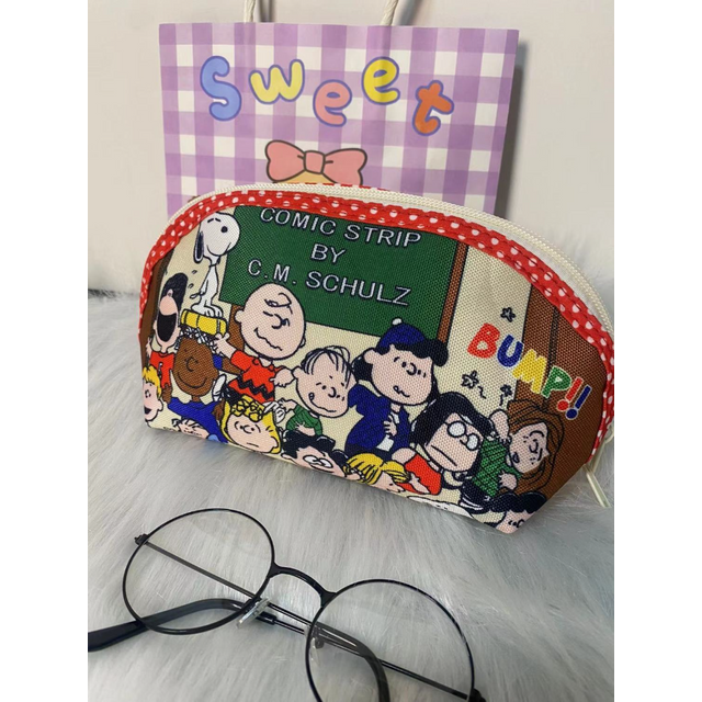 Snoopy Cartoon Print Large Capacity Pencil Case Canvas Storage Bag for Students Cute Cosmetic Pouch Travel Makeup Organizer