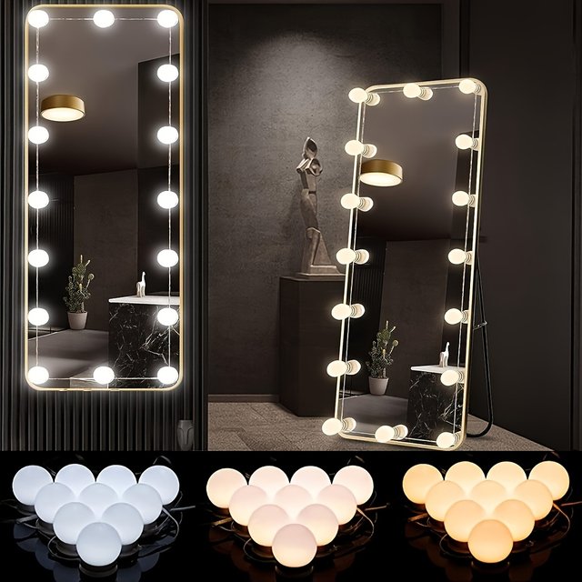 LED Makeup Mirror w/Detachable Lights,USB Powered Hollywood Vanity Mirror,Dressing Table LED Cosmetic Mirror Light for Makeup