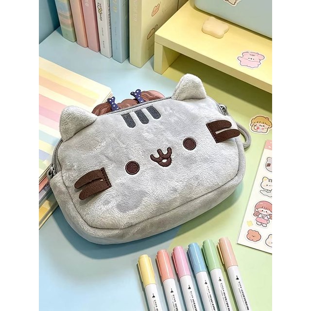 Kawaii Pusheen Pencil Case Cartoon Fat Cat Large Capacity Student Stationery Bag Cosmetic Pouch Travel Storage Bag Gifts