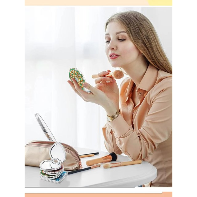 1 Piece of Diamond Painting, Small Mirror, Mandala Pattern, PU Leather Material, A Must for Ladies to Go Out and Make Up Makeup