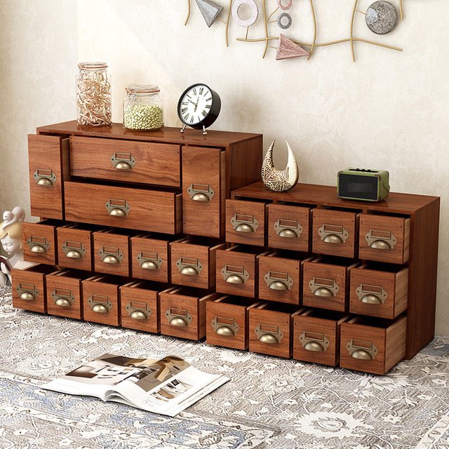 Retro Drawer Storage Organizer Multi-Compartment Desktop Display Unit for Office Document Storage Space Saving Make Up Cabinet