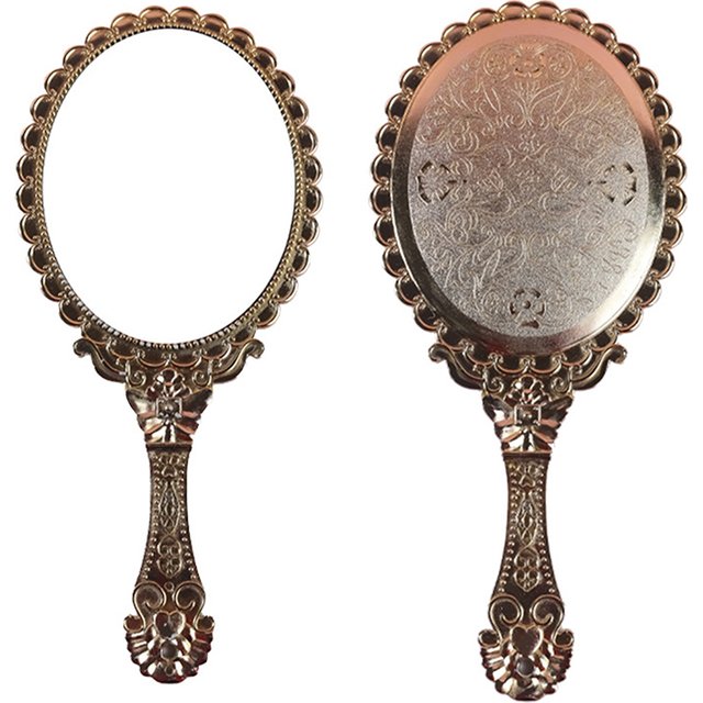 Vintage Patterned Handheld Makeup Mirror Hand Hold Oval Round Mirror Noble Restore Ancient Ways Court Mirror Beauty Tool