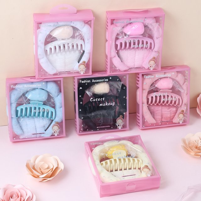 5 Pcs Girls Sponge Spa Headband Face Wash Large Flower Hair Claw Clip Facial Hairband Hair Accessories Set with Delicate Box