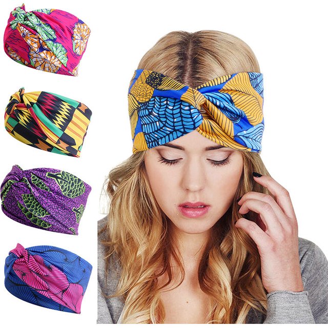 2024 New African Floral Print Headband Twist Style Women's Sports Yoga Elastic Hairband Fashion Salon Make Up Hair Wrap Headwear