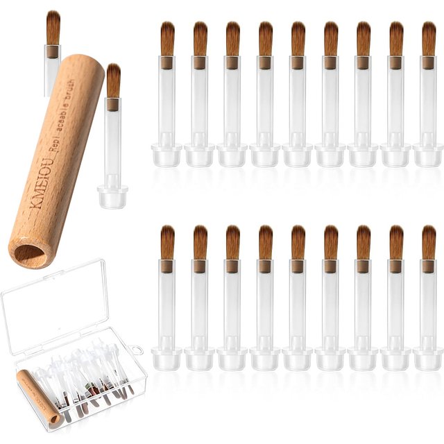 20pcs Disposable Nail Polish Brushes with Wood Handle Gel Polish Replacement Brush with Box Set for Dip Base Coat Salon Tools